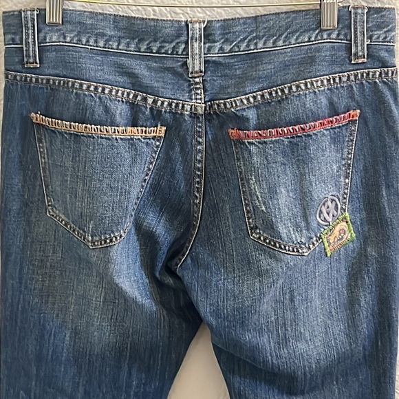 Cabi Jeans Patchwork Embroidered Distressed Cropped Denim Pant Boho Size 6 - Picture 6 of 7